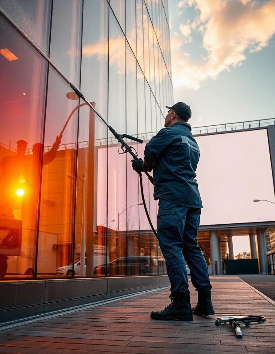 Agent Paris Éclat réalisant le nettoyage d’une façade vitrée